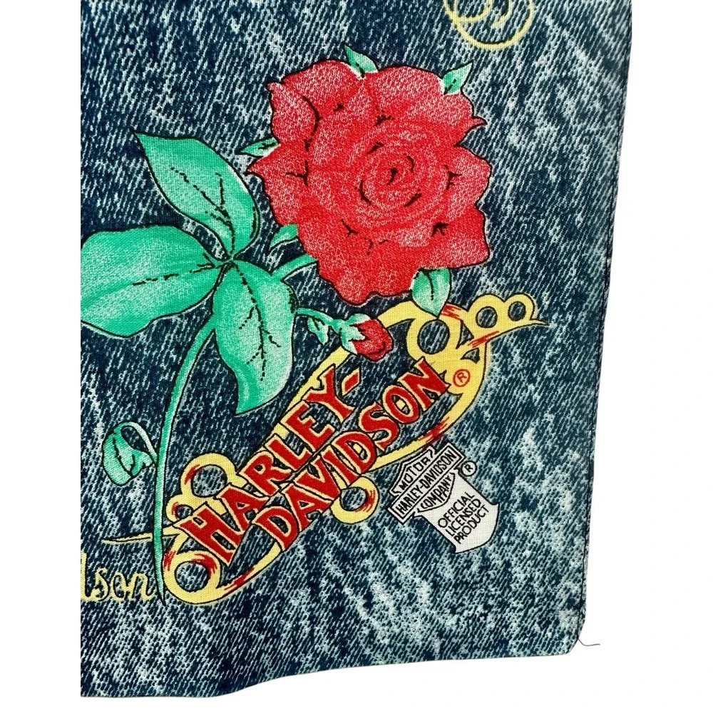 VINTAGE HARLEY DAVIDSON ROSES 50%‎ POLYESTER 50% COTTON OFFICIAL MARKED BANDANA